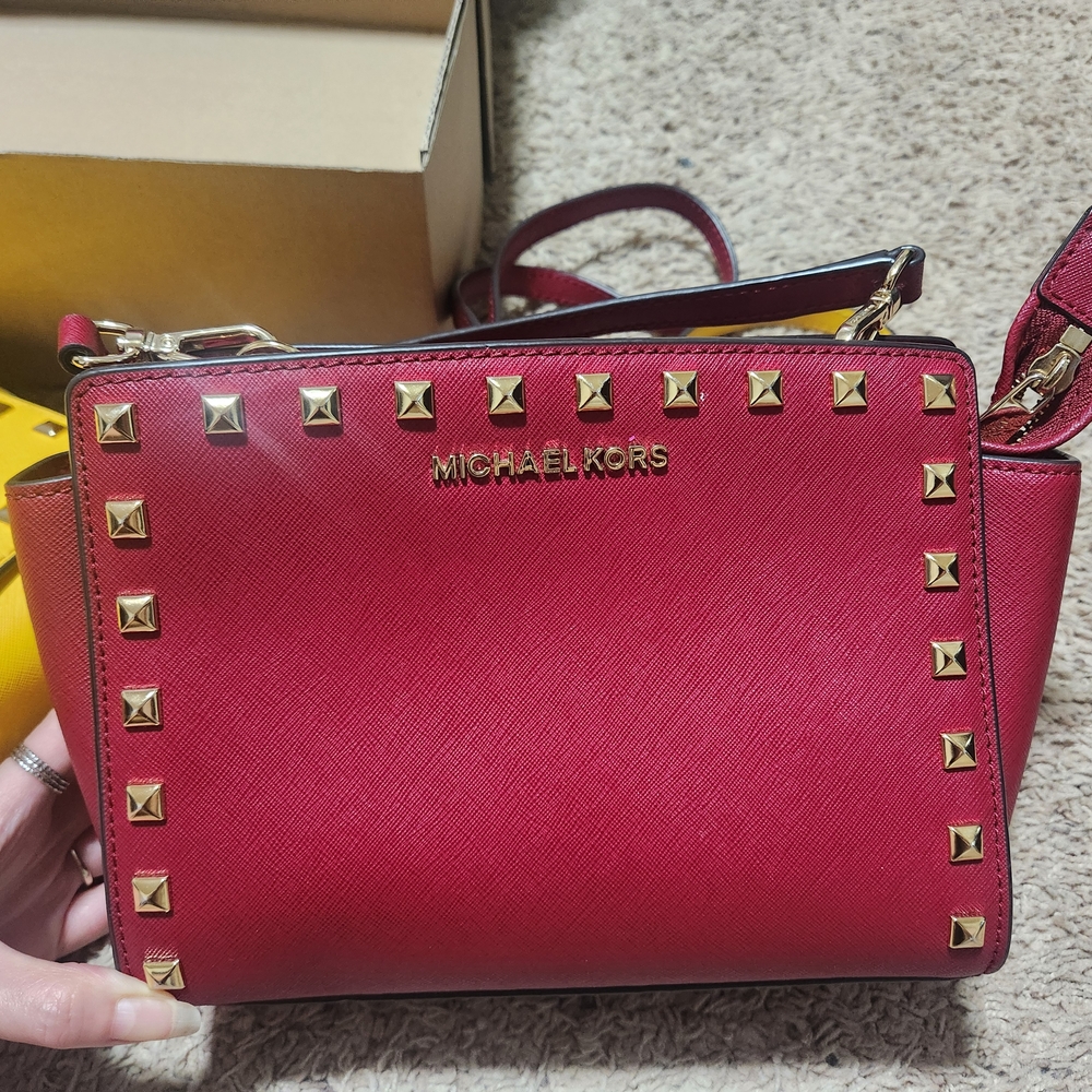 Michael Kors Red Studded Crossbody Bag